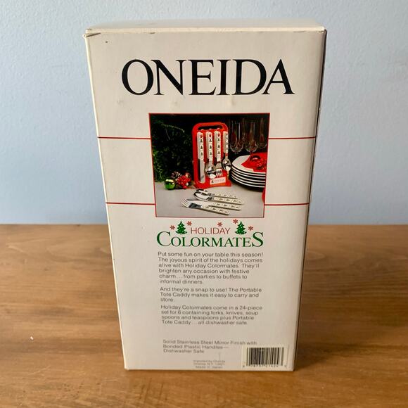 Oneida Colormates Holiday Christmas Tree 24 Piece Set Stainless Silverware Caddy - Picture 14 of 15
